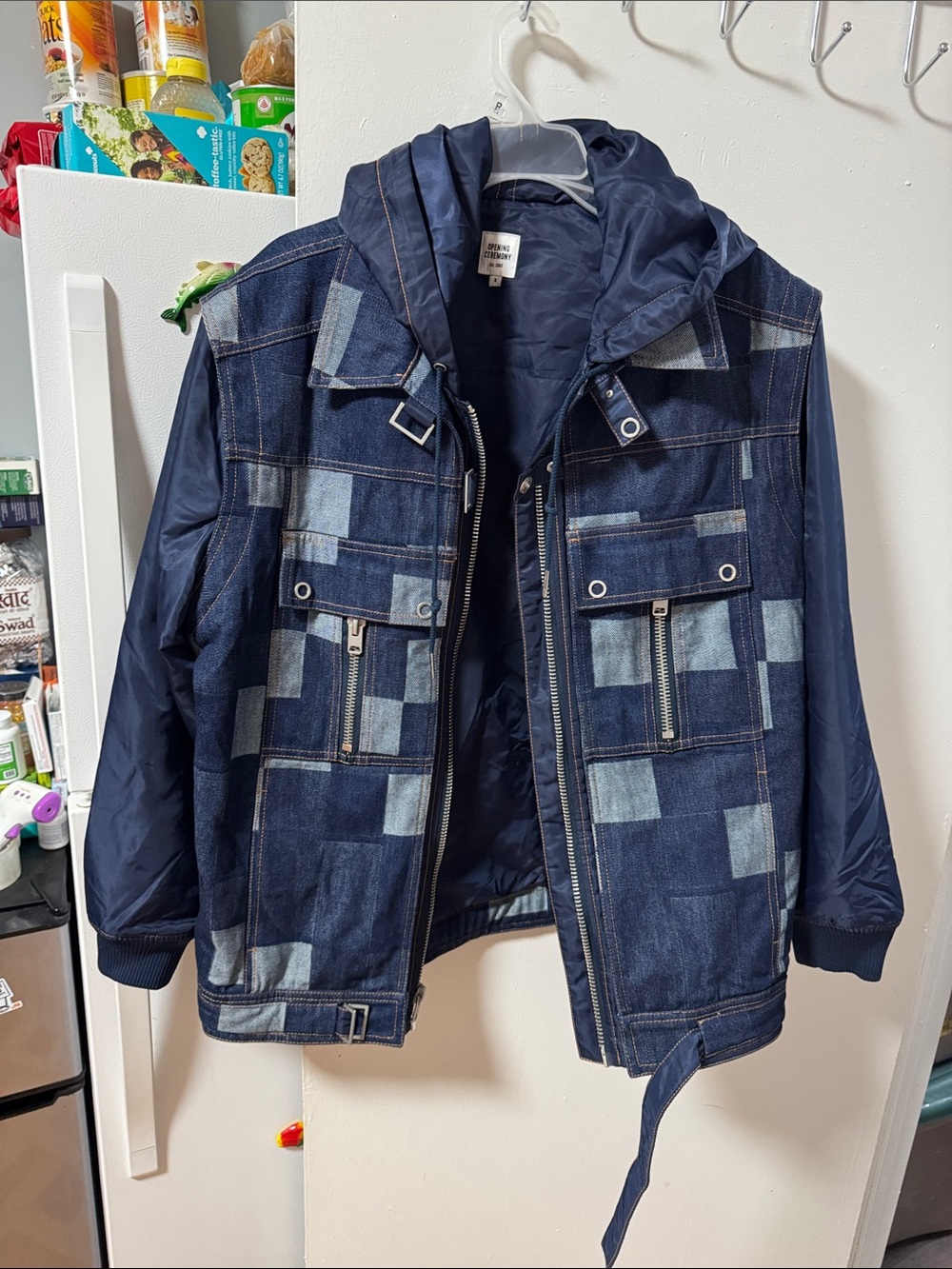 Opening Ceremony Navy Patchwork Hooded Denim Jacket for Kids